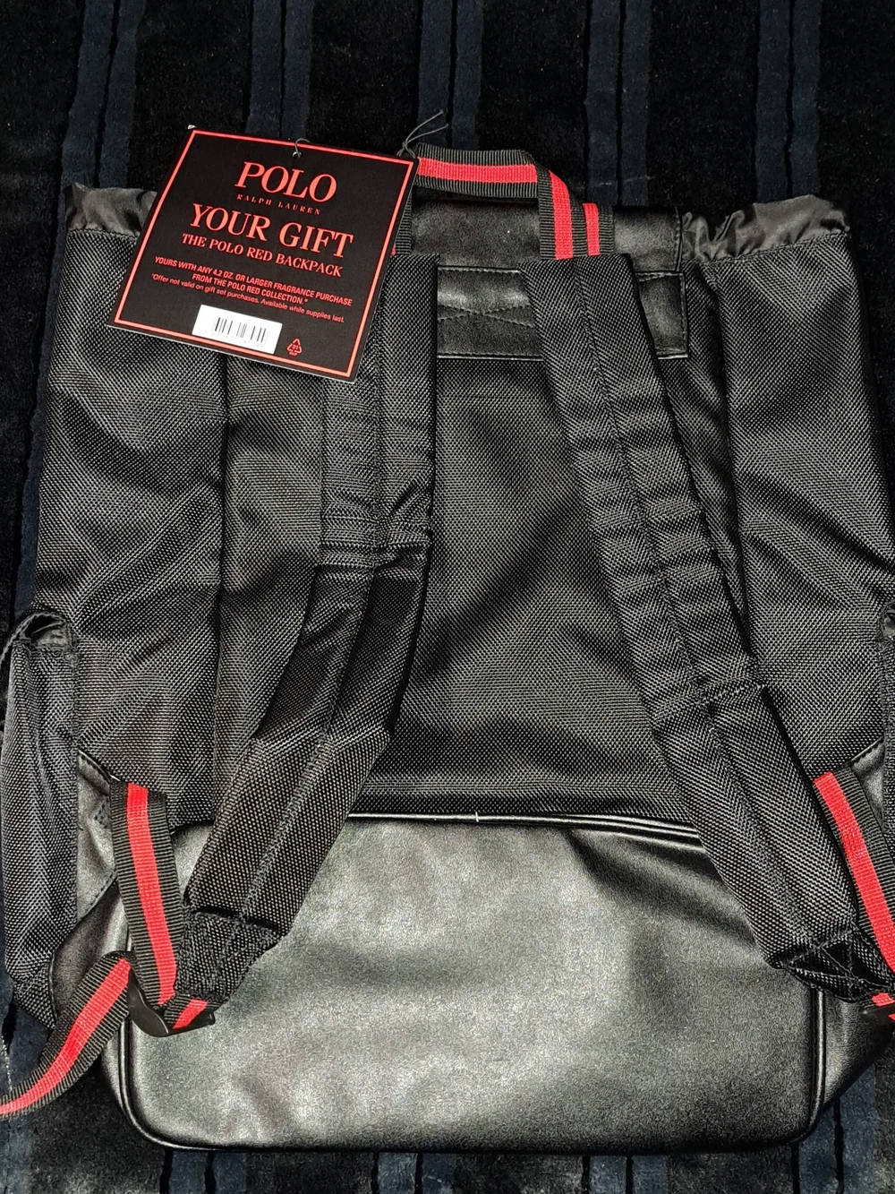 Ralph Lauren Black Backpack with Red Trim and Polo Logo